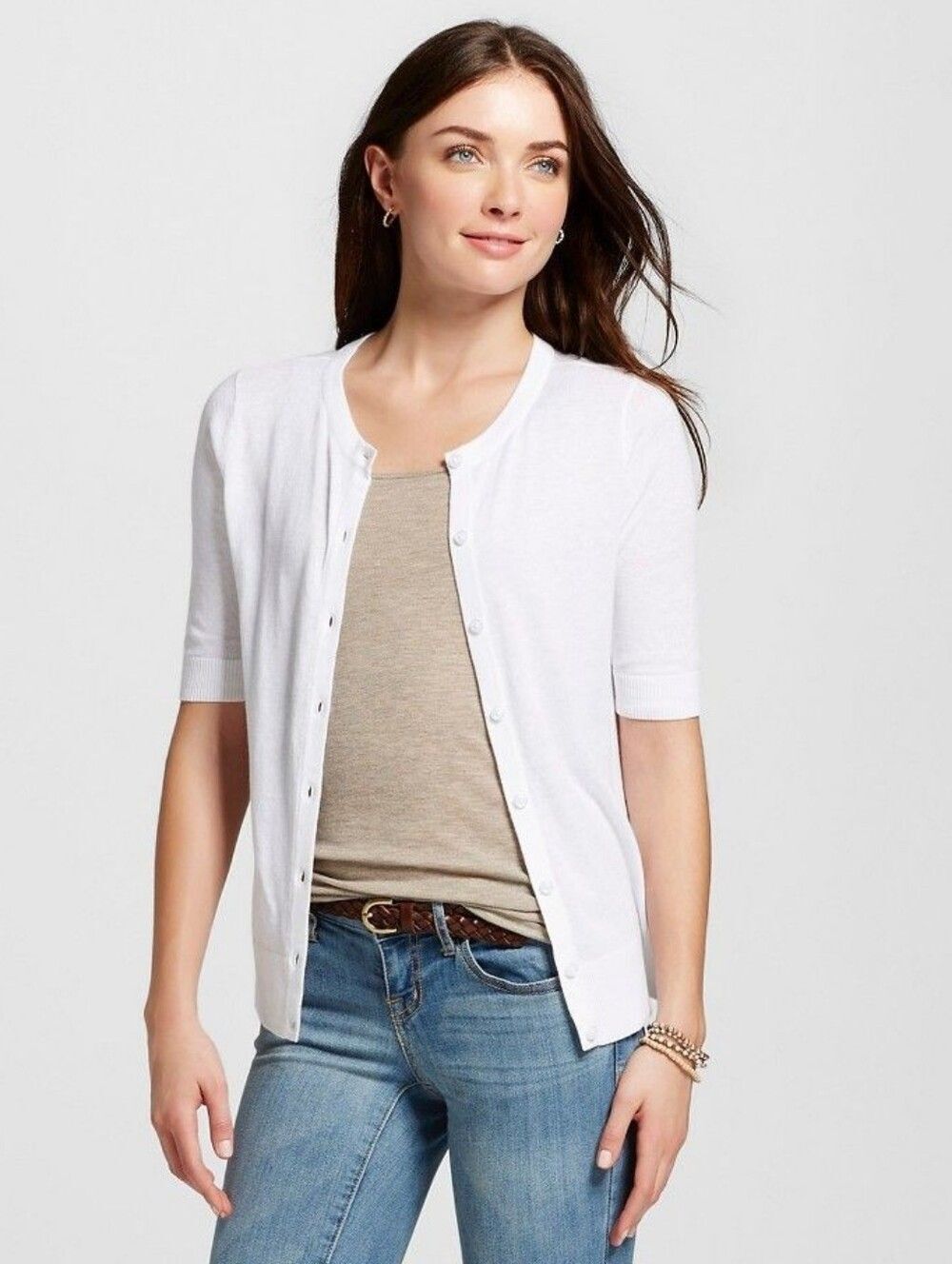 Merona Lightweight Short Sleeve White Button Down Cardigan Sweater Size XS Women